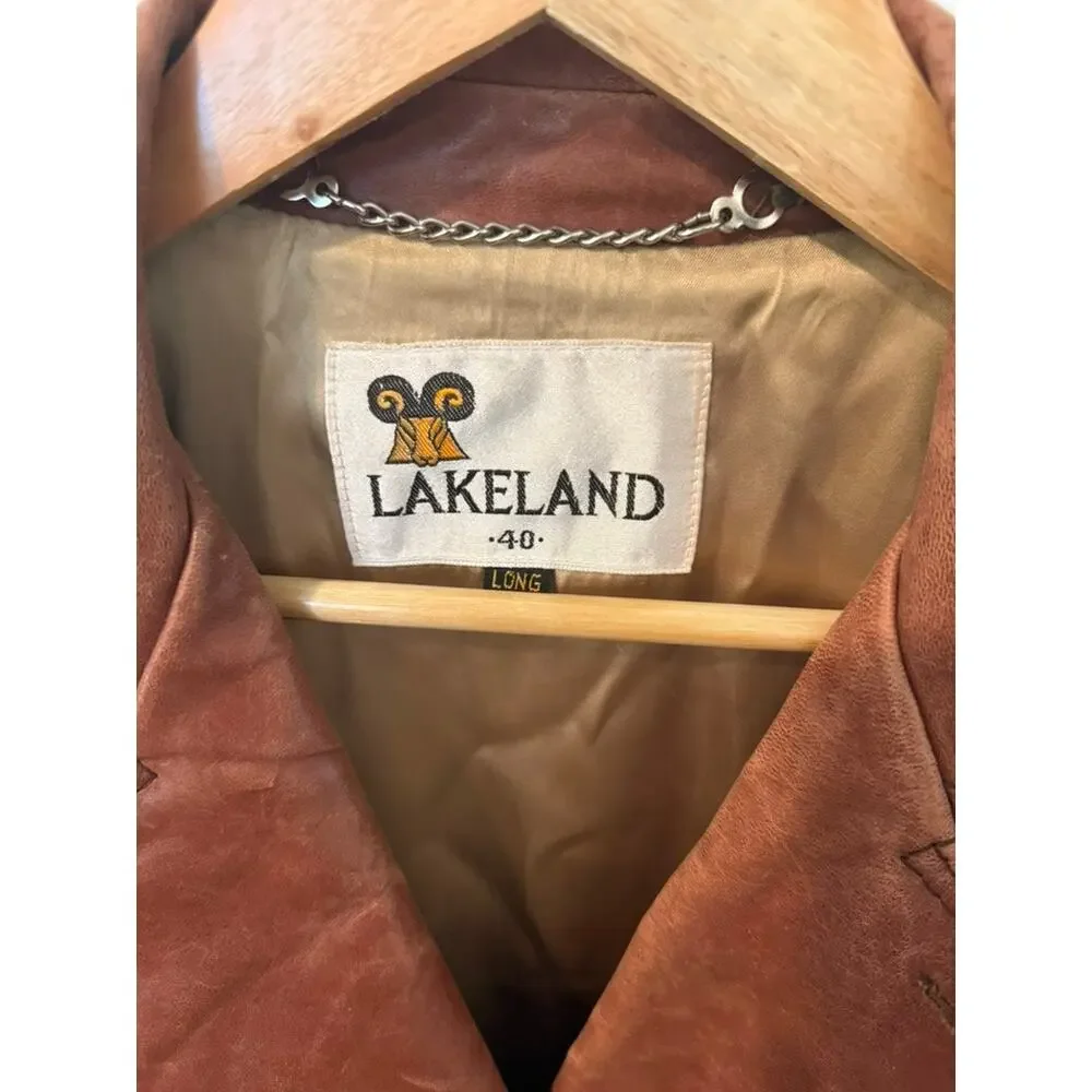 Vintage Lakeland‎ Brown Leather Jacket Longline Coat ✨